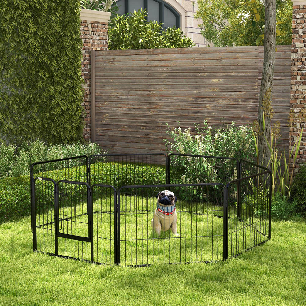 PawHut Black 8 Panel Metal Pet Playpen Gate Image 2