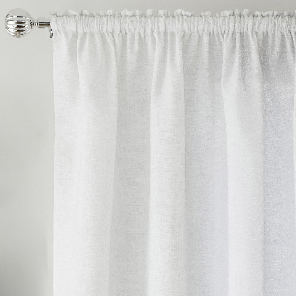 Tyrone Textiles Rhodes White Linen Look Rod Pocket Voile Panel Curtains 140 x 137cm Image 2