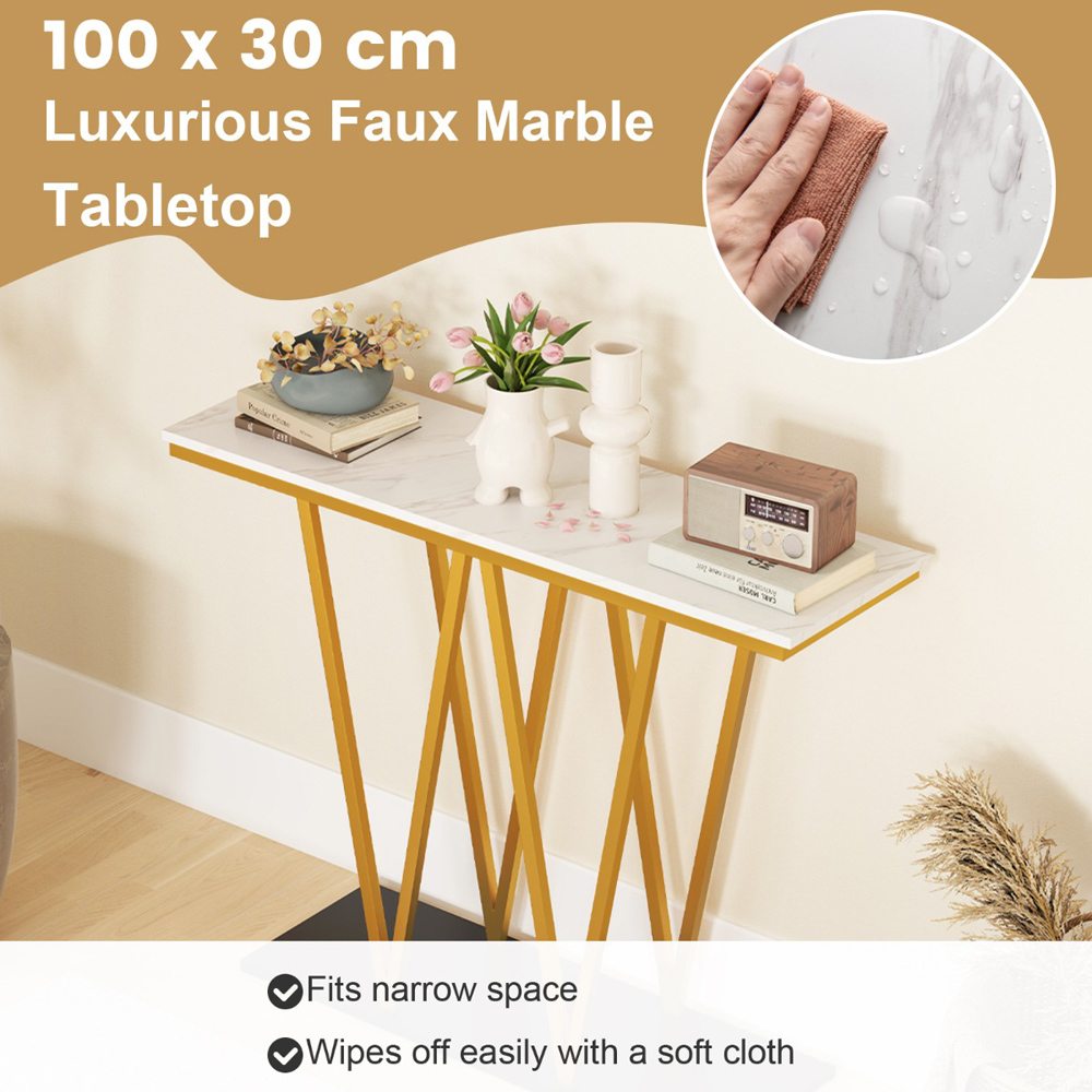 Costway White Faux Marble Extra Long Console Entry Table Image 7