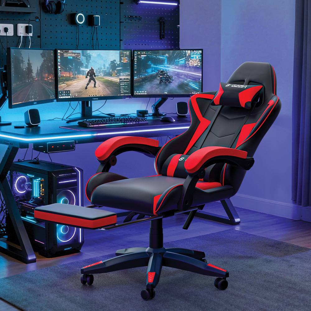 Rattrix Red Height Adjustable Gaming Chair with Footrest and Lumbar Cushion Image 3