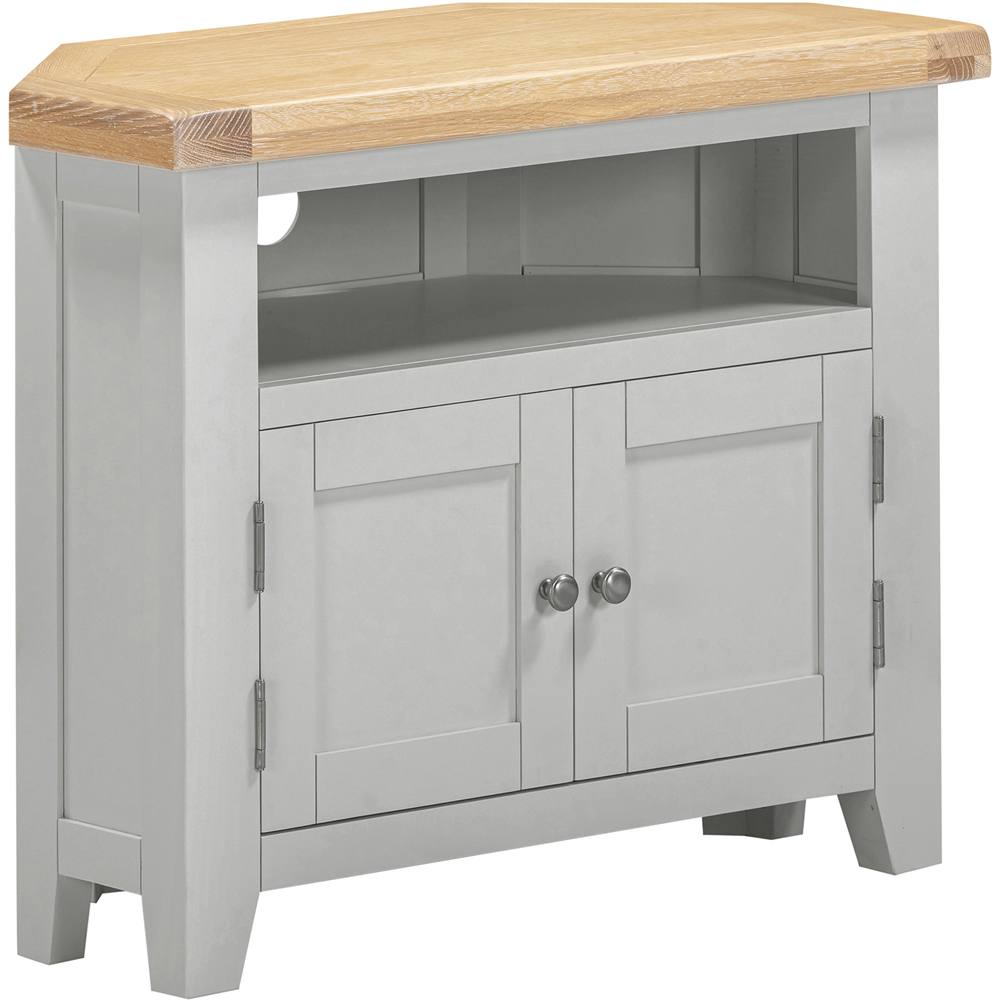 Seconique Windsor 2 Door Pebble Grey and Oak Corner TV Unit Image 2