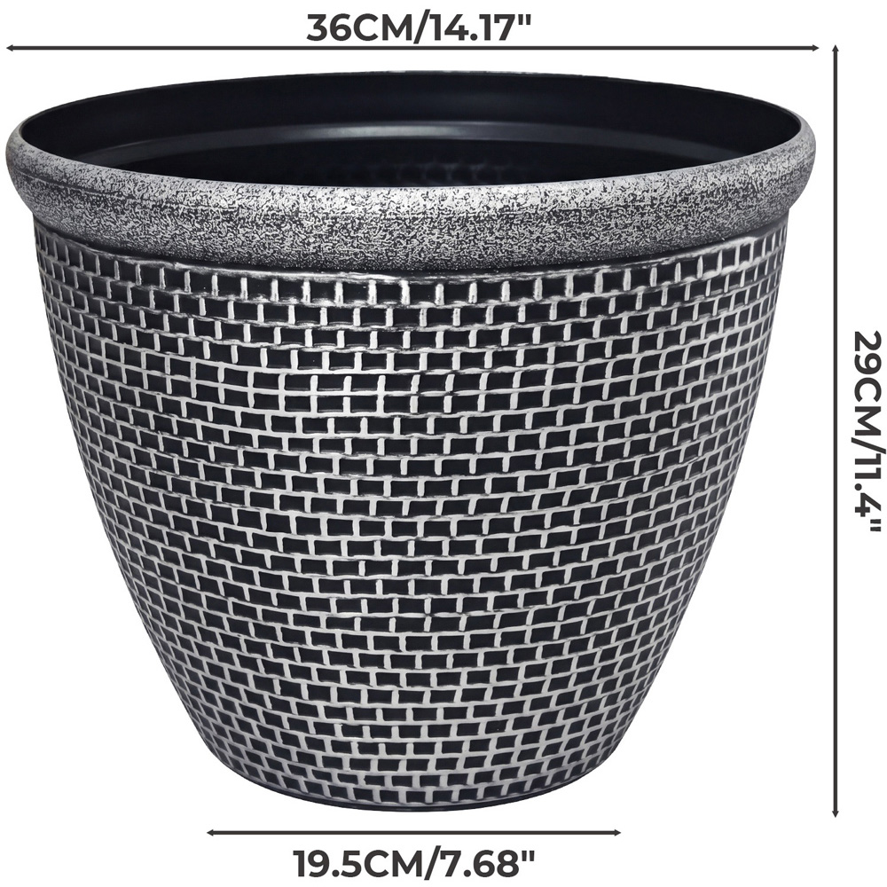 TOQUE Black and Antique Silver Effect Plastic Garden Plant Pot with Drainage Holes 36cm 2 Pack Image 9