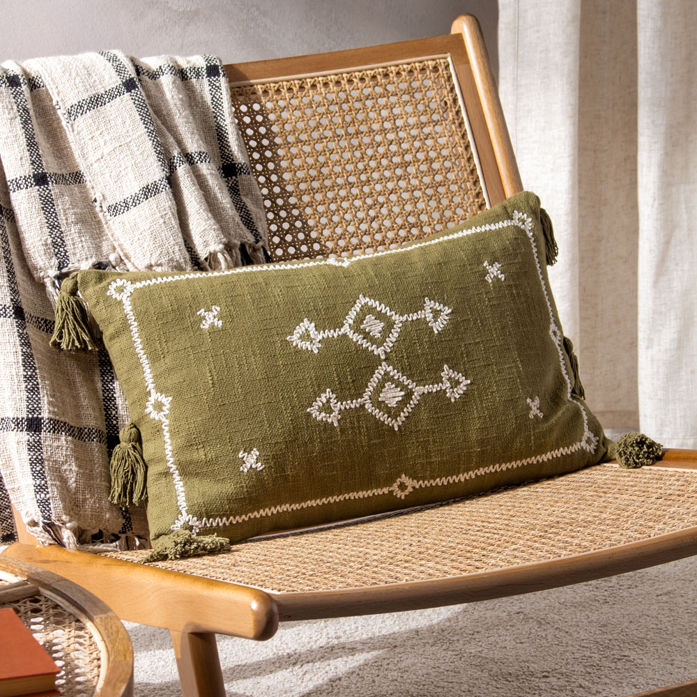 Yard Folis Khaki Embroidered Cushion Image 2