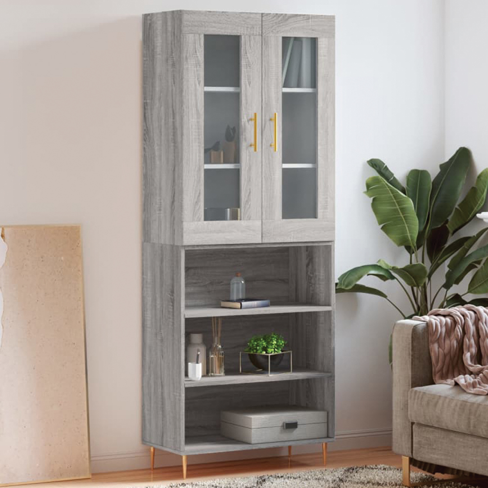 vidaXL 2 Glass Door 3 Shelf Grey Sonoma Highboard Image 1