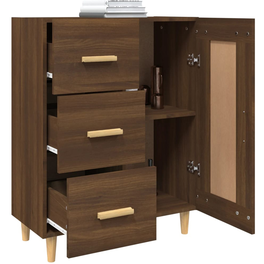 vidaXL Single Door 3 Drawer Brown Oak Sideboard with Wooden Legs Image 5