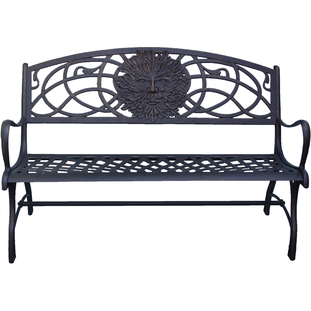 Gardeco 2 Seater Greenman Motif Black and Bronze Patina Cast Iron Bench Image 2