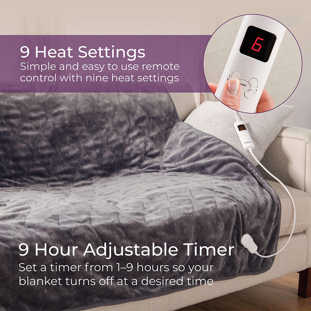 Carmen Grey Fleece Electric Heated Throw Over Blanket 160 x 130cm Image 5