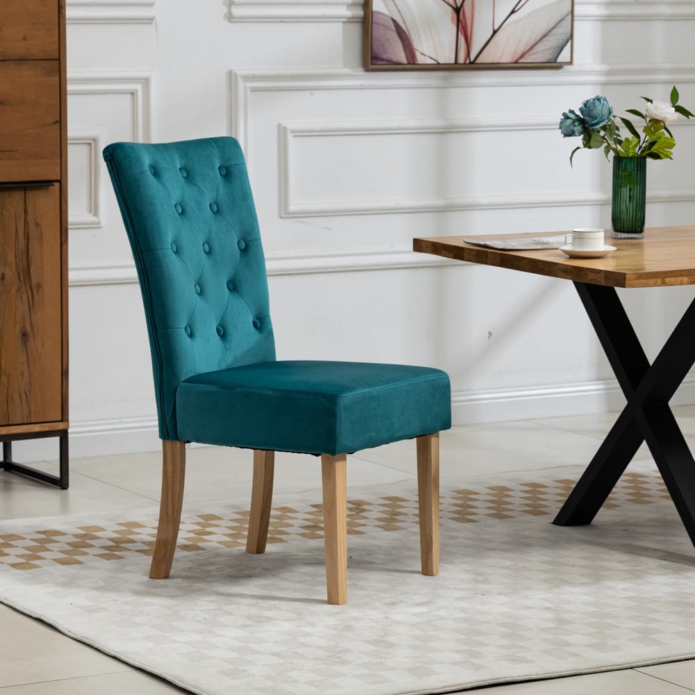 Artemis Home Pienza Set of 2 Teal Velvet Dining Chairs Image 3