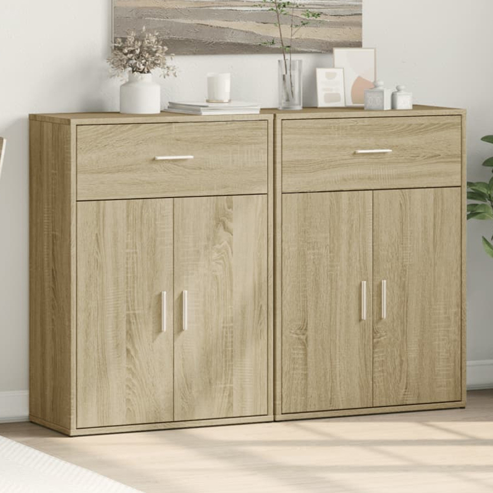 vidaXL 2 Door Single Drawer Sonoma Oak Sideboard Set of 2 Image 1