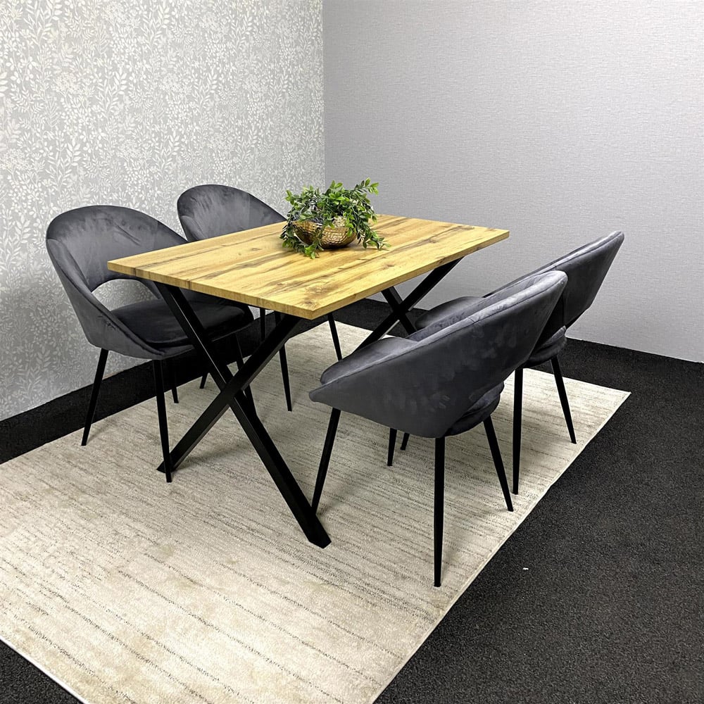 Kosy Koala 4 Seater Grey Velvet Wooden Dining Table Set Image 7