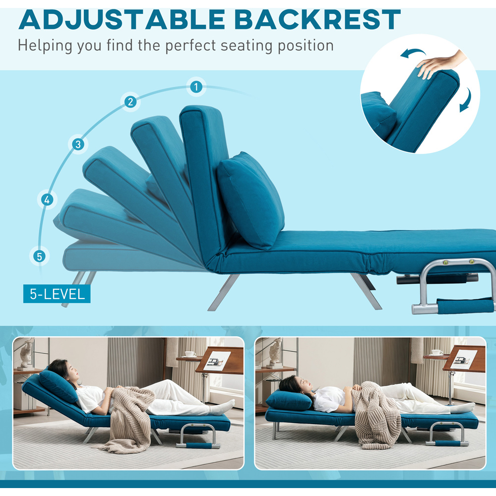 HOMCOM Single Blue Velvet Feel Chair Bed Image 5