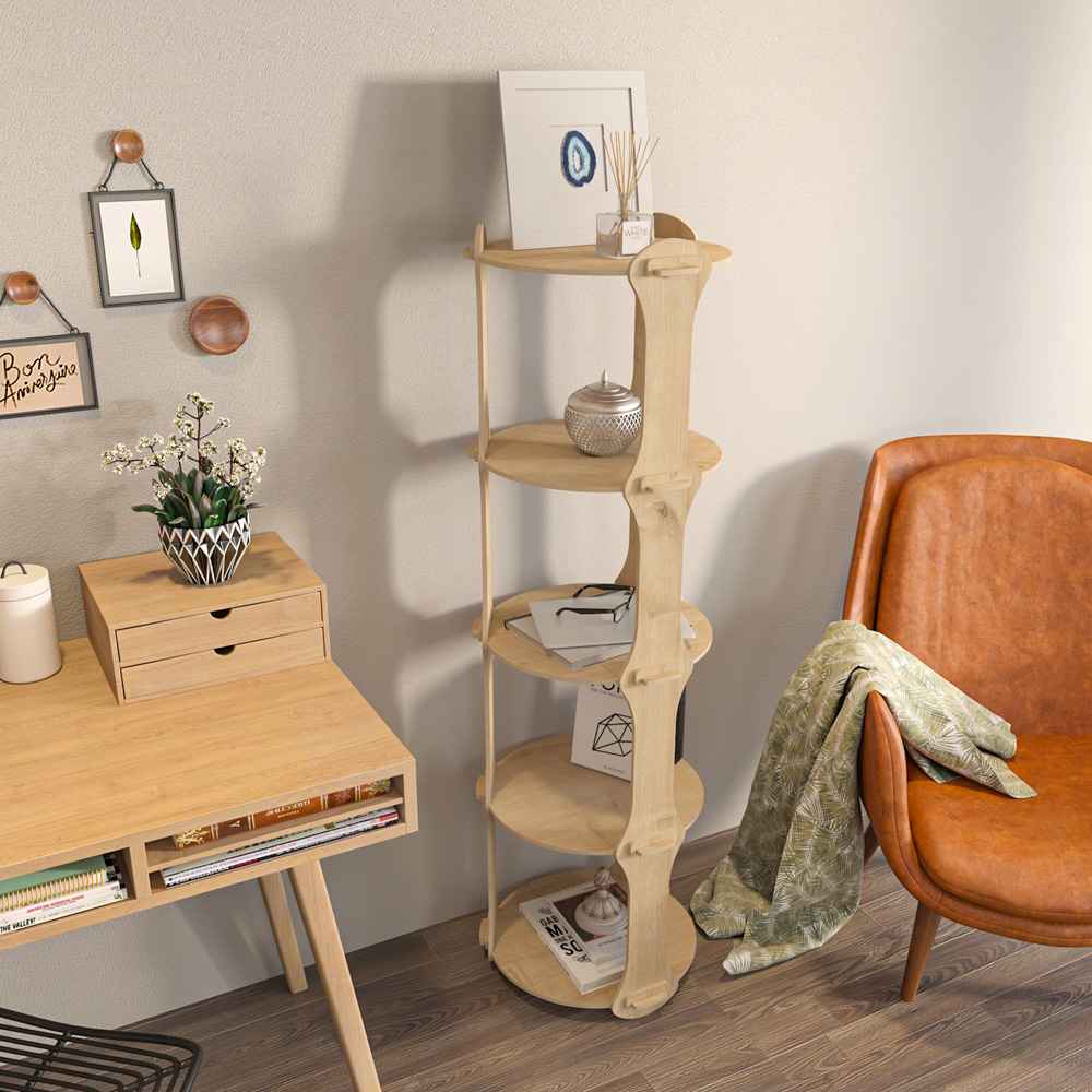 Decorotika Yuvar 5 Shelf Oak Bookcase Image 6