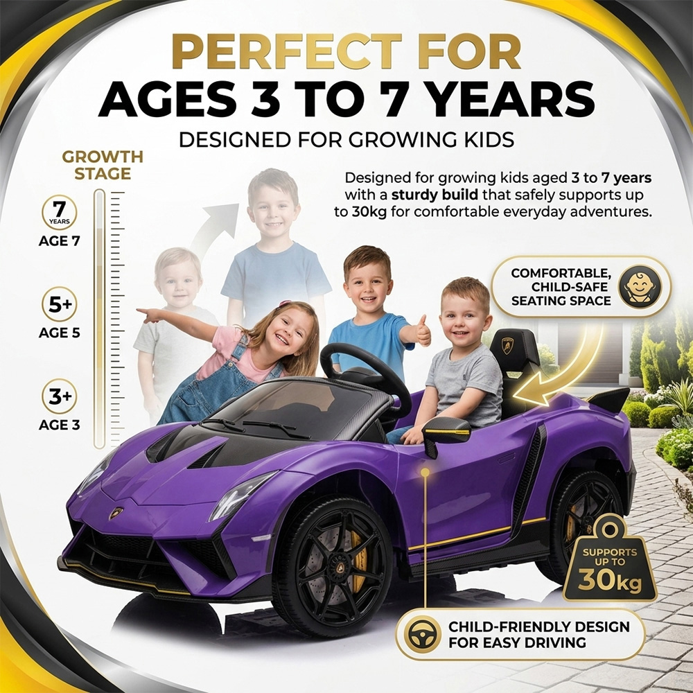 Alivio Kids Purple Lamborghini Ride-On Car with Remote and LED Lights 12V Image 6
