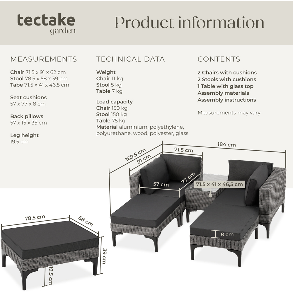 tectake Bellaria Grey 4 Seater Garden Furniture Set Image 9