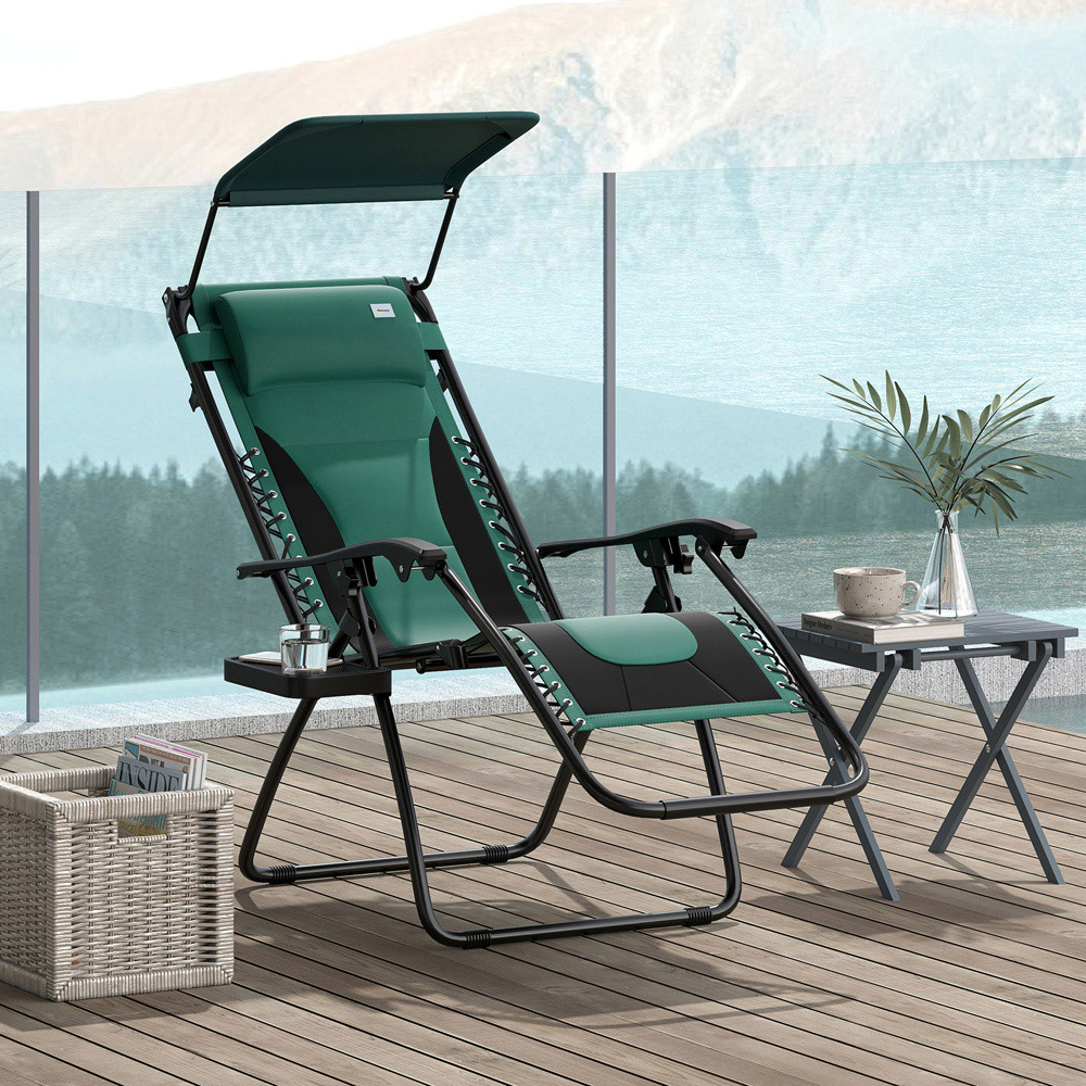 Outsunny Green Zero Gravity Folding Reclining Chair Image 4