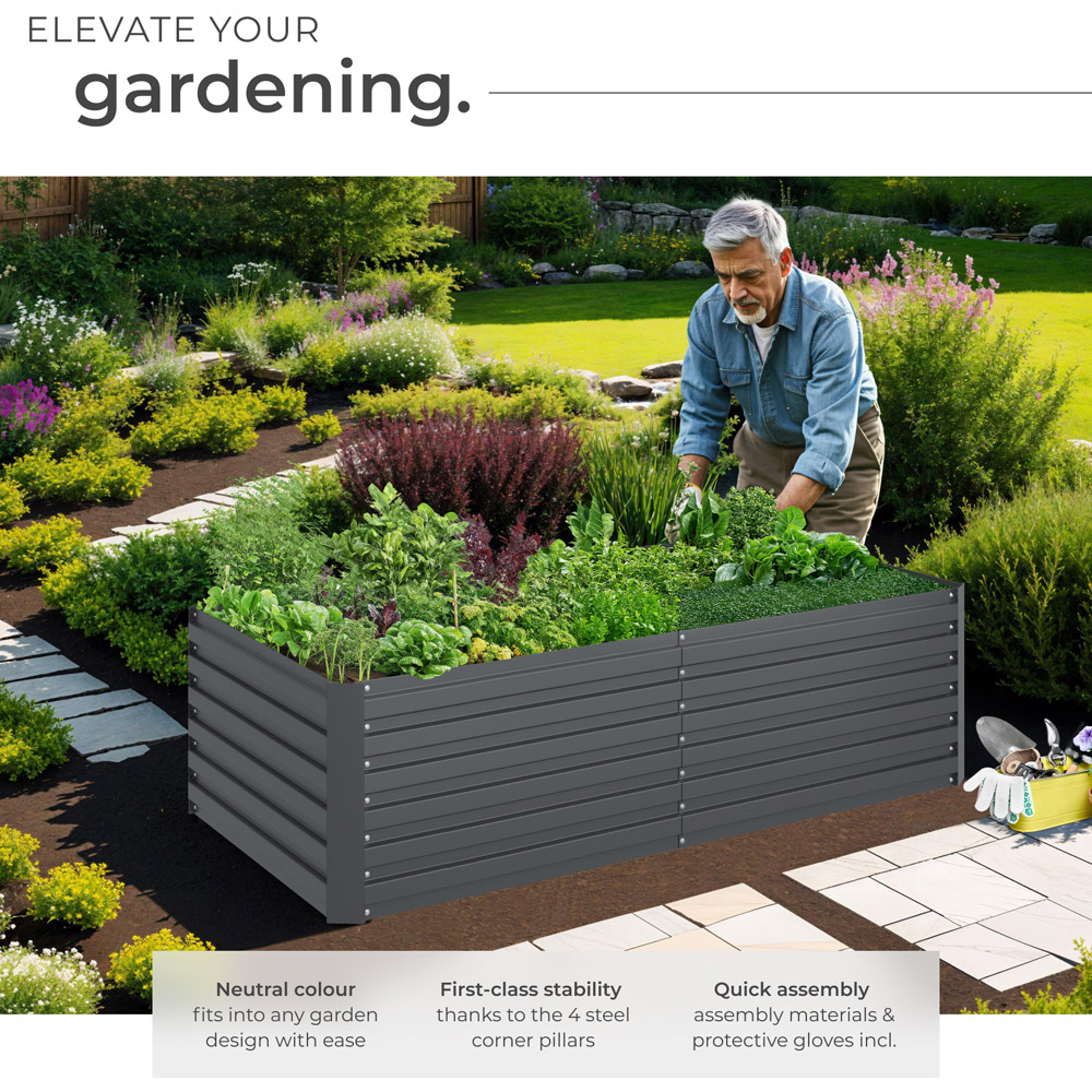 tectake Galvanised Steel Raised Garden Bed 880L 200 x 80 x 56cm Image 3