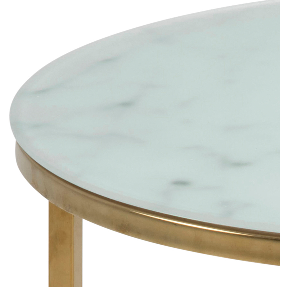 Florence Alisma White Clear Marble Glass Top Round Side Table with Gold Legs Image 4