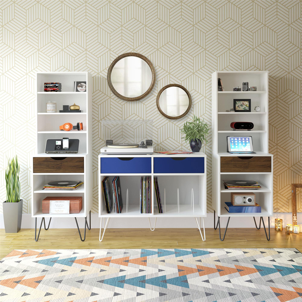 Novogratz Harmony 2 Drawer White and Blue Turntable Stand Image 6