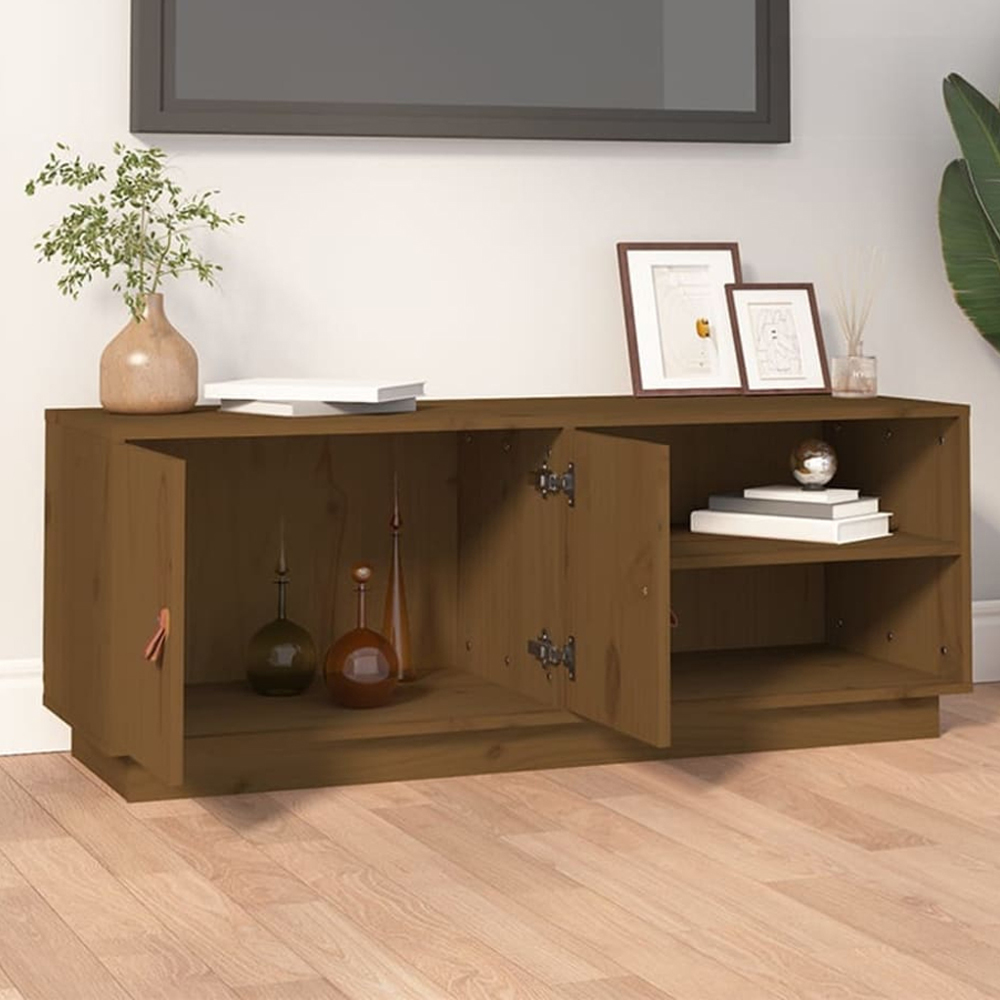 vidaXL 2 Door 2 Shelf Honey Brown Solid Pine Wood TV Cabinet Image 1