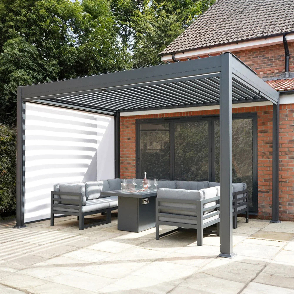MonsterShop 3 x 3m Black Aluminium Pergola with LED Lights Image 1
