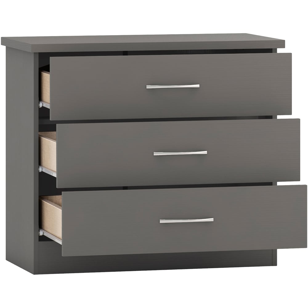Seconique Nevada 3 Drawer 3D Effect Grey Chest of Drawers Image 3