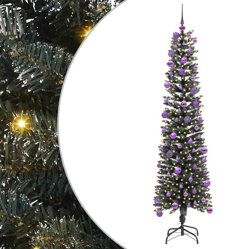 vidaXL Pre-Lit Lilac Baubles Green Artificial Christmas Tree 6ft Image 2