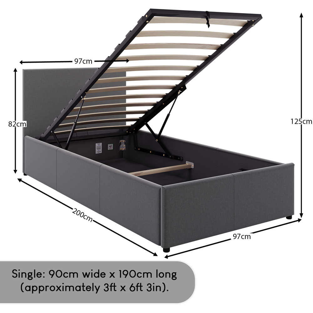 VIDA DESIGNS Veronica Single Dark Grey Linen Ottoman Bed with Padded Headboard Image 8