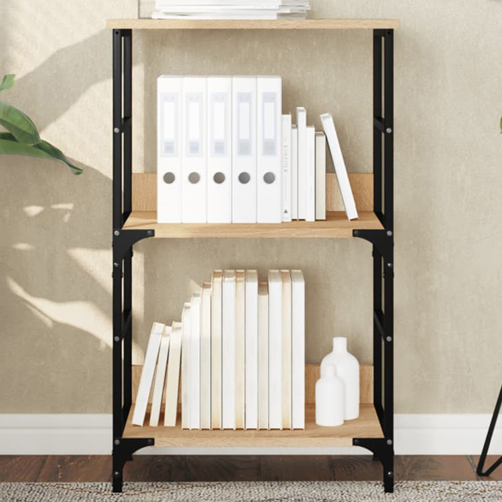 vidaXL 2 Shelf Sonoma Oak Wood and Steel Bookcase Image 1