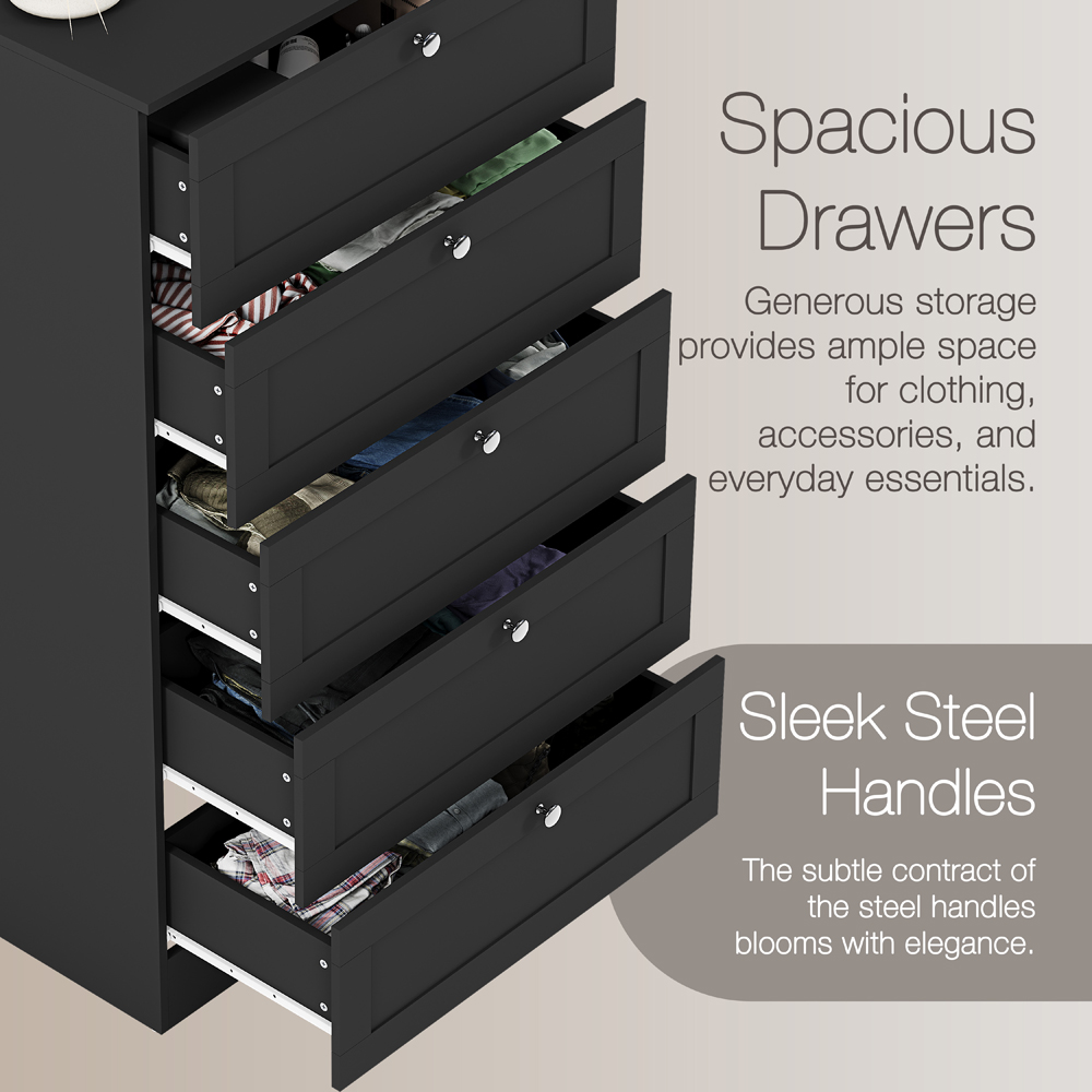 VIDA DESIGNS Altino 5 Drawer Black Shaker-Style Chest of Drawers Image 5