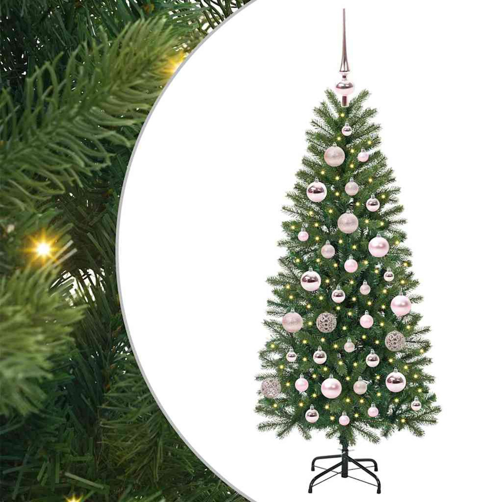 vidaXL Pre-Lit Pink Baubles Green Artificial Christmas Tree 4ft Image 2