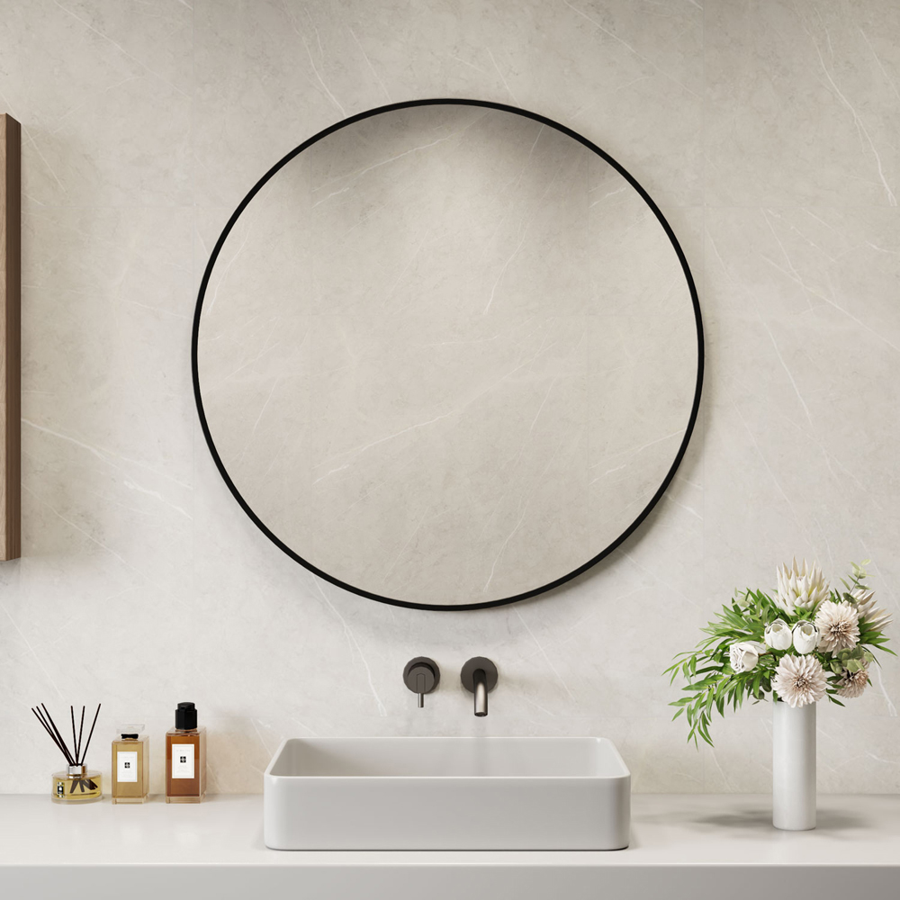 Neo Black Metal Frame Anti-Rust Wall Mounted Round Mirror 80cm Image 2