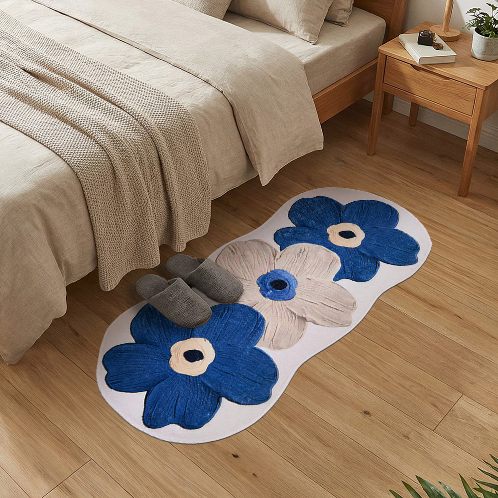 Living and Home Blue Irregular Floral Non-Slip Runner Rug 120 x 50cm Image 2
