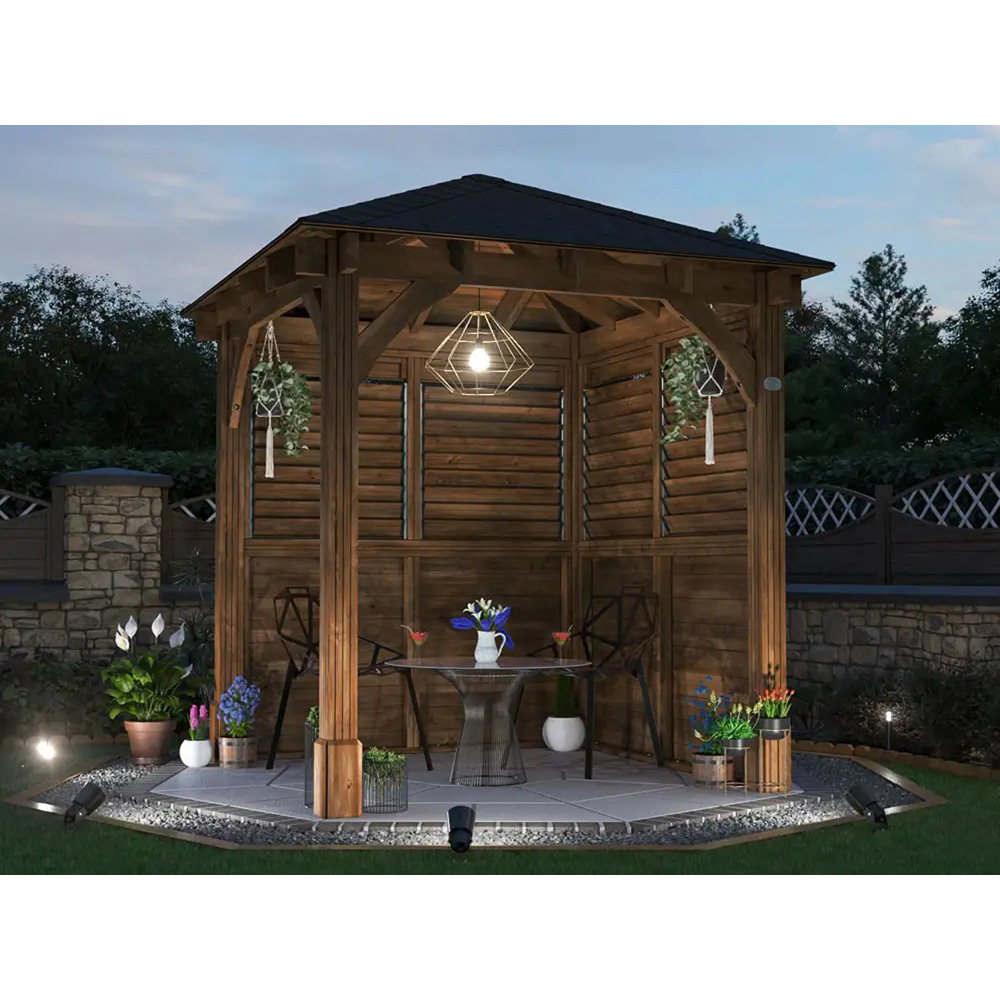 Dunster House Leviathan 2.5 x 2.5m Brown Louvre Walled Garden Gazebo with Heavy Duty Roof Shingles Image 4
