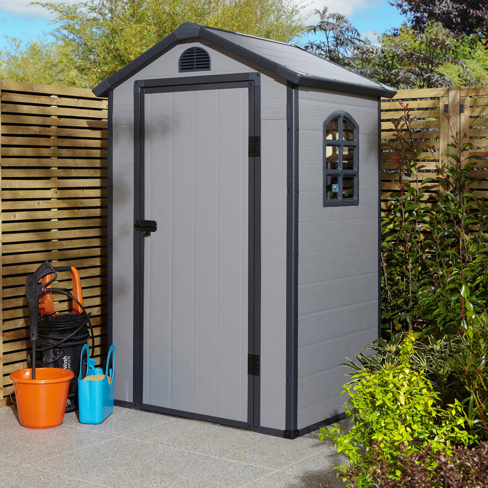 Rowlinson Airevale Plastic Apex Shed Light Grey with Foundation Kit 4 x 3ft Image 2