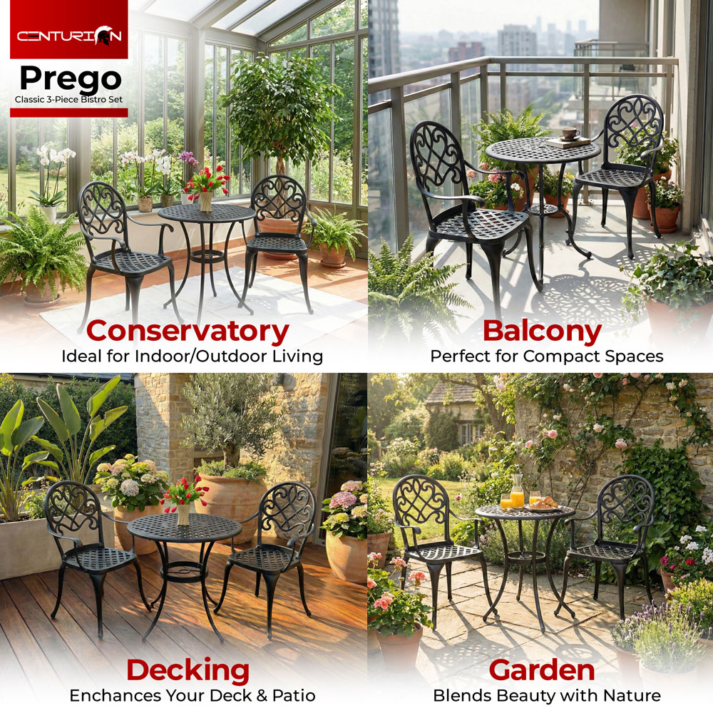 Centurion Supports Prego 2 Seater Black Aluminium Bistro Set with Table Image 4