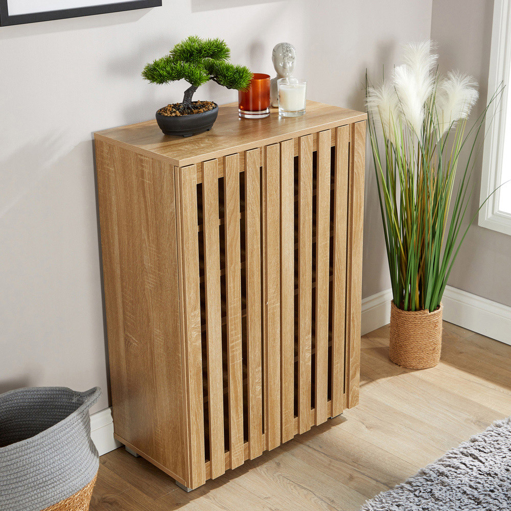 Home Source Halden 2 Door Oak Shoe Cabinet with Adjustable Shelves Image 4