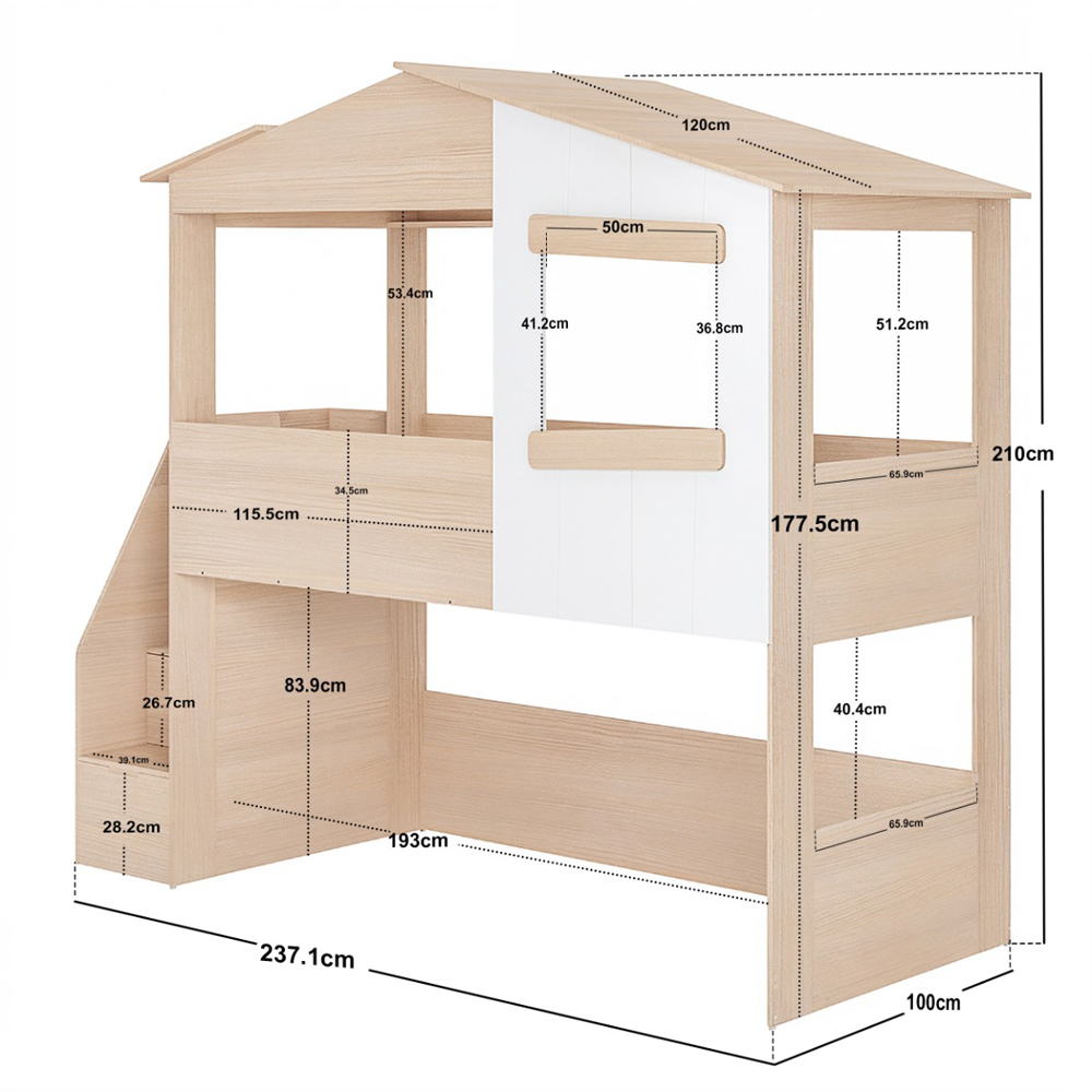 Flair Dreamland Oak Play House Staircase Mid Sleeper Image 8