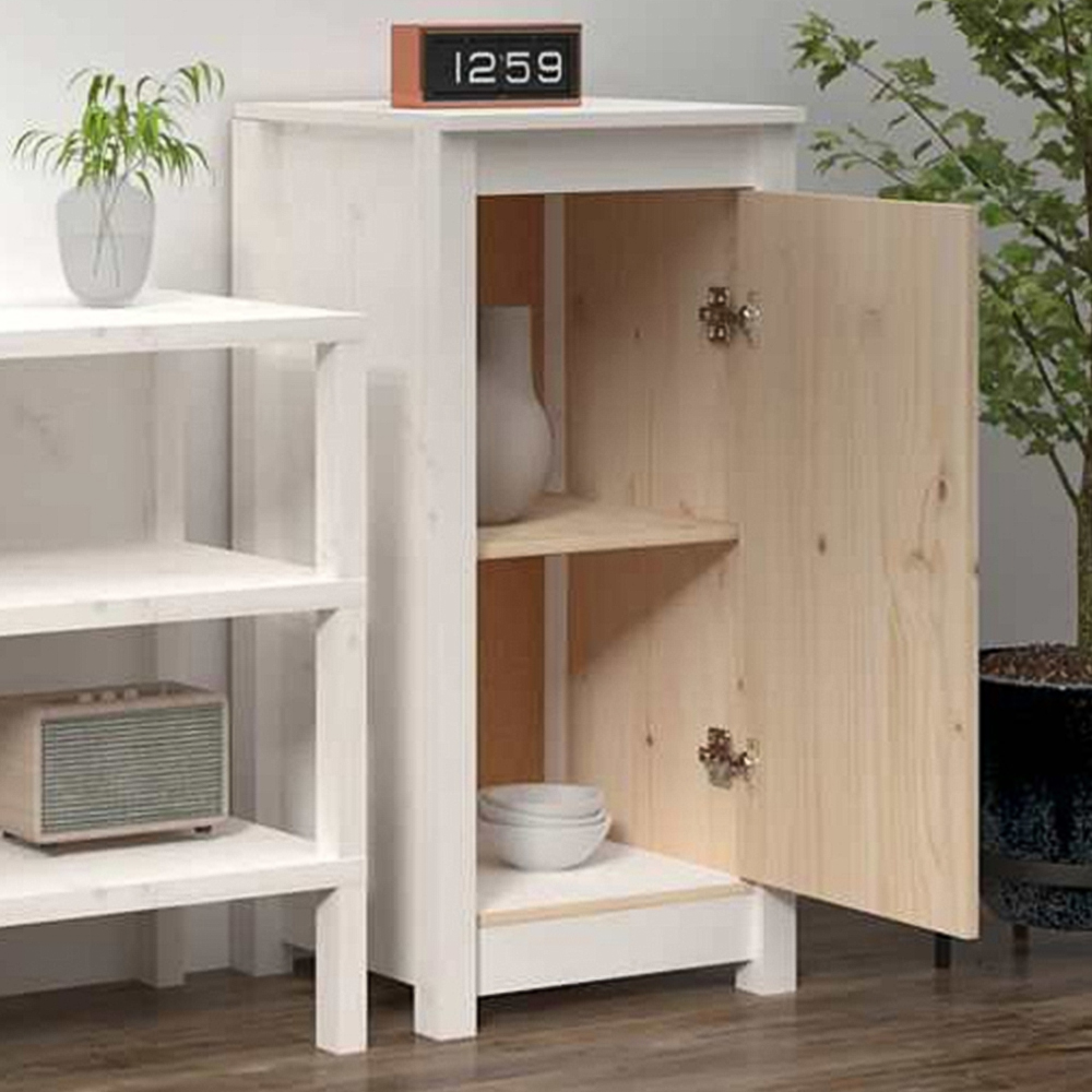 vidaXL Single Door White Pine Wood Sideboard Image 1