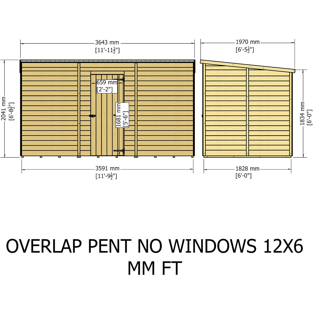 Shire 12 x 6ft Overlap Pent Garden Shed with Windows Image 7