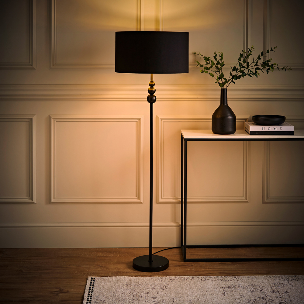 ValueLights Marissa Black and Gold Shade Black Ball LED Floor Lamp Image 6