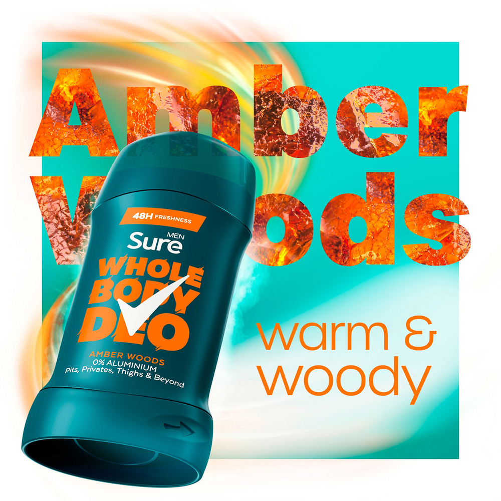 Sure Men Whole Body Amber Woods All Over Odour Control Deodorant Stick 50ml 6 Pack Image 3