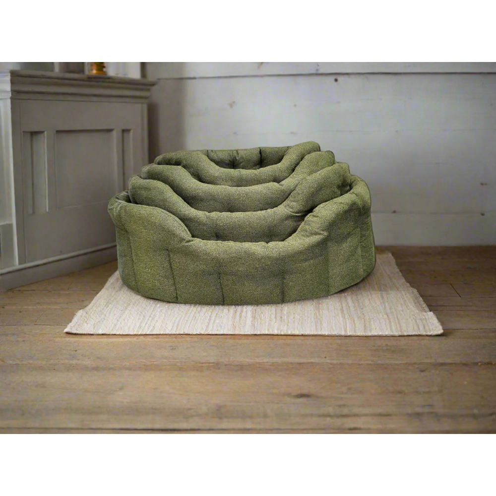 P&L Medium Green Premium Orkney Tweed Fabric Drop Fronted Softee Oval Pet Bed Image 4