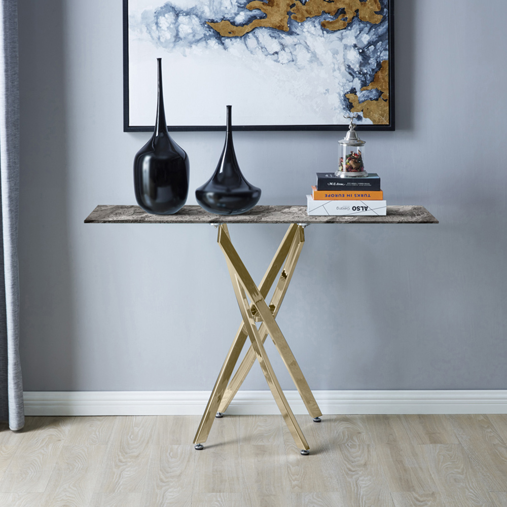 Furniturebox Tavalo Marble Effect Gold Console Table Image 4