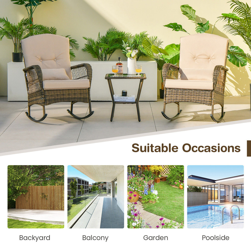 Costway 2 Seater Outdoor Rocking Chair Set Beige Image 6