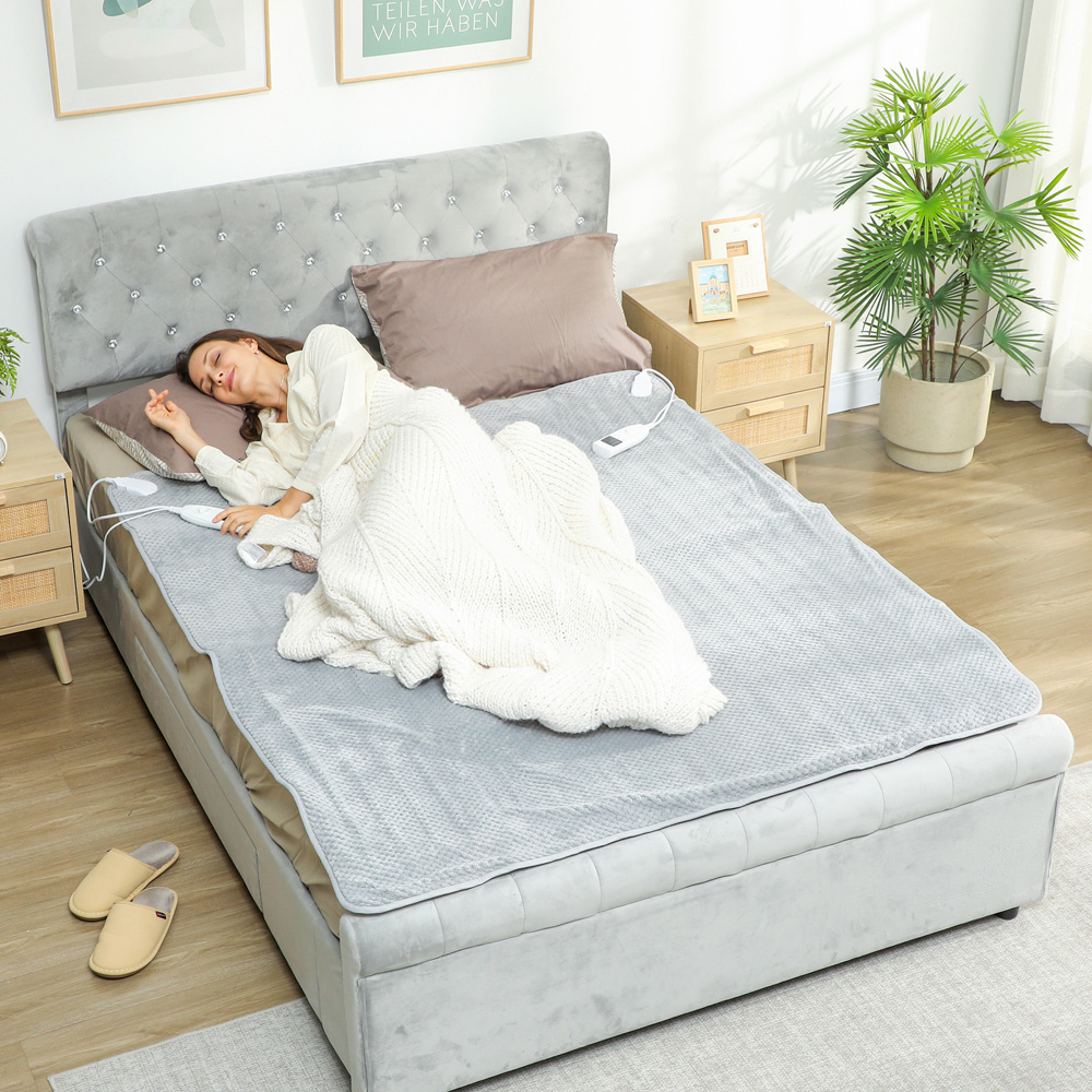 HOMCOM Grey Ultra Soft Velvet Electric Blanket Image 2