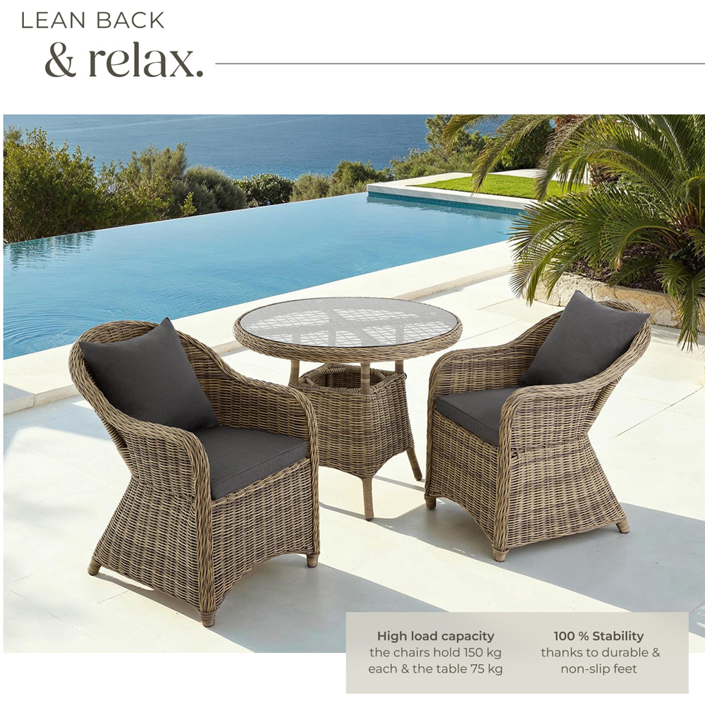 tectake Zurich 2 Seater Poly Rattan Garden Bar Dining Table Nature Image 5
