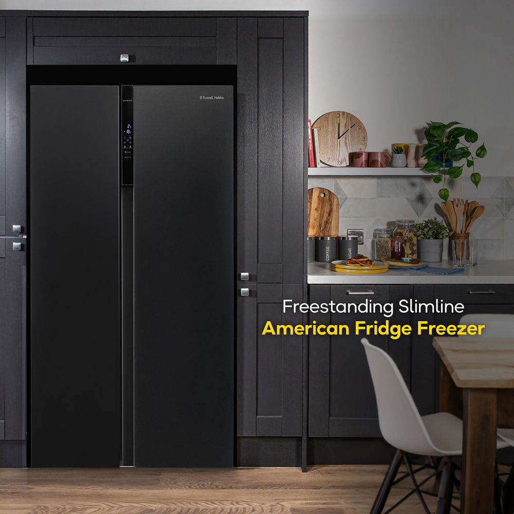 Russell Hobbs RH90AFF201DI Black Freestanding Slimline American Fridge Freezer Image 3