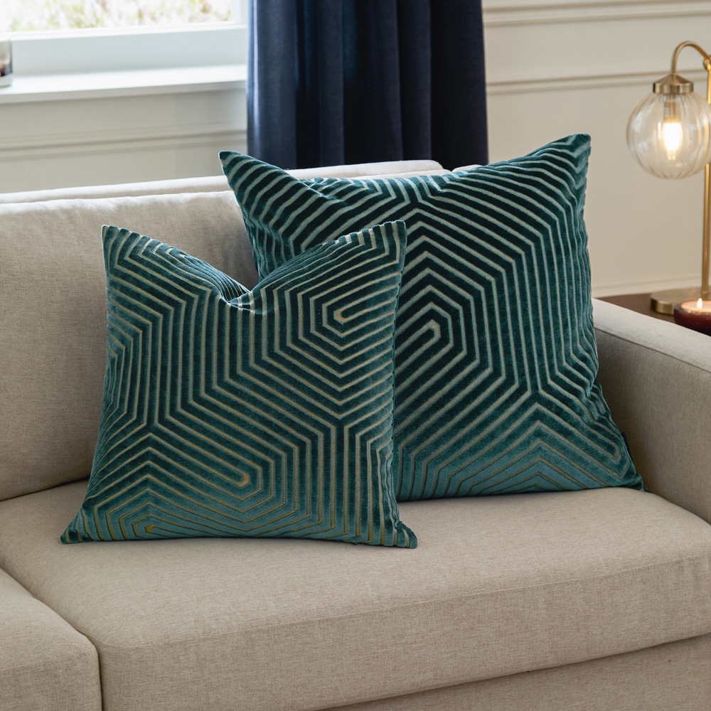 Paoletti Christmas Evoke Teal Cut Velvet Cushion 55 x 55cm Image 5