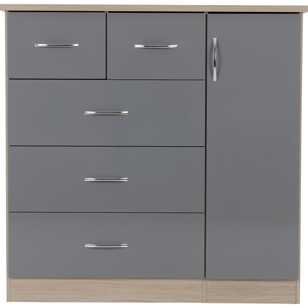 Seconique Nevada 5 Drawer Grey and Light Oak Low Wardrobe Image 2
