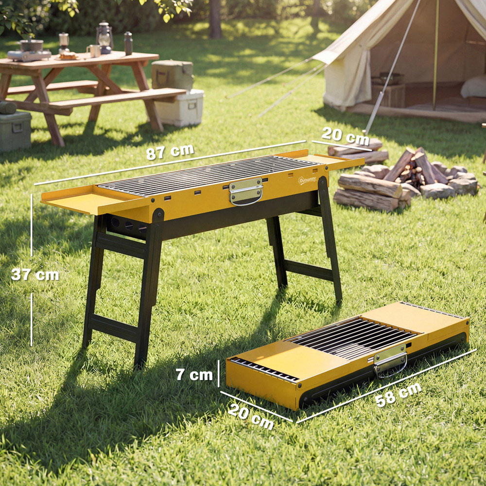 Outsunny Yellow Charcoal BBQ Grill with 2 Side Shelves and Handle Image 9